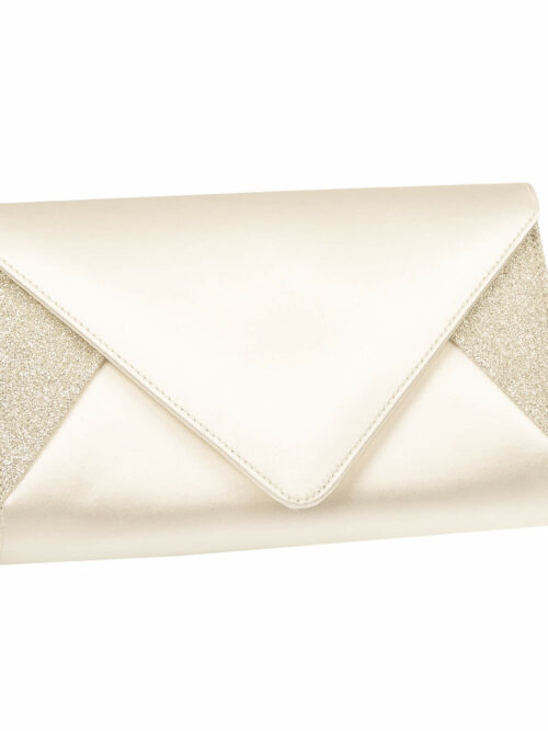 Handtasche für Braut Diane Ivory Satin-Silver Fine Glitter