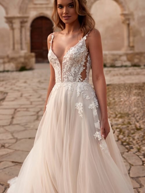 Hochzeitskleid Brautkleid mit Spitze und Glitzer