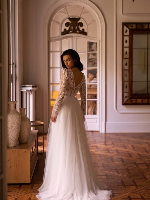 Hochzeitskleid langarm Brautkleid mit Spitze und Glitzer