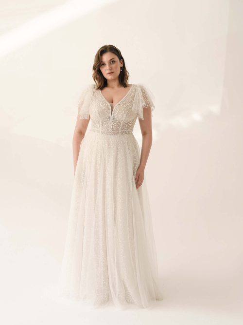 Hochzeitskleid Curvybraut Glitzer